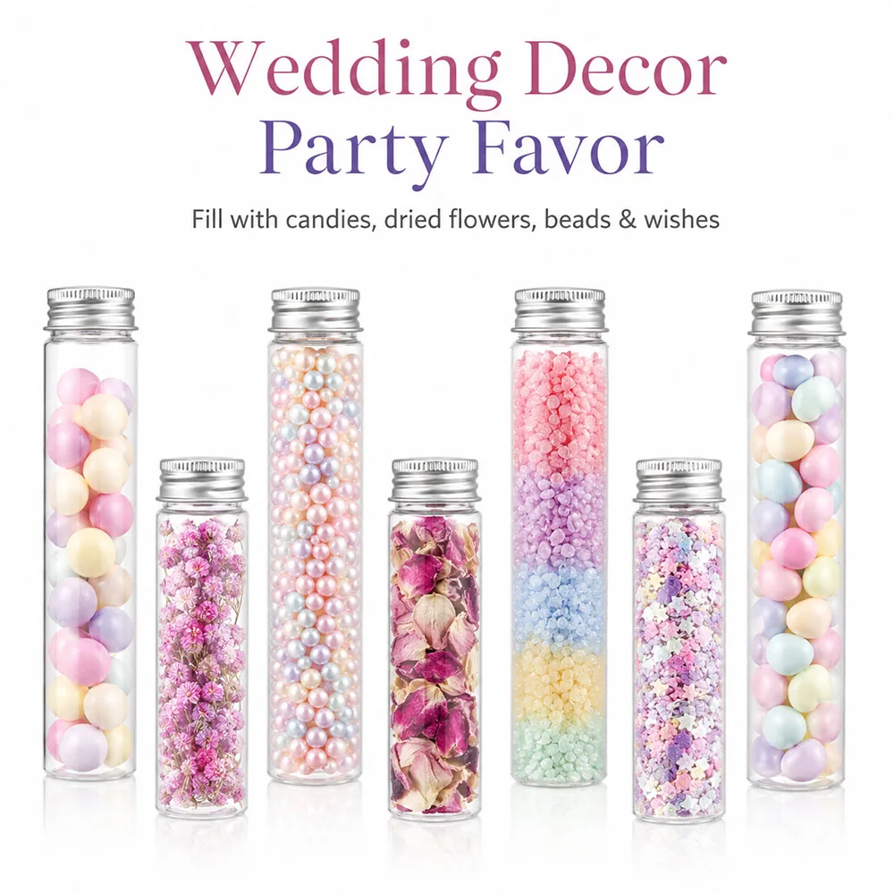 20pcs 50ml/100ml Clear Flat Tubes Aluminum Cap Screw Top Wish Bottle Refillable Empty Bottle For Wedding Decor Party Favor - view 4