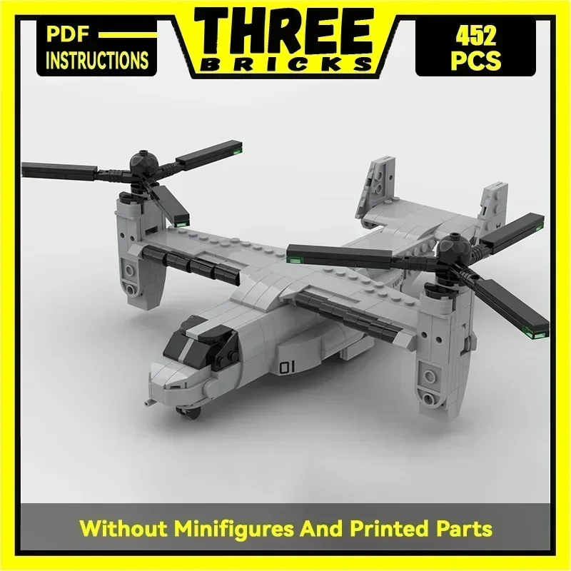 Moc อาคารอิฐทหารรุ่น 1:72 Scale V-22 Osprey เฮลิคอปเตอร์เทคโนโลยีบล็อกของขวัญของเล่นคริสต์มาส DIY ชุดประกอบ