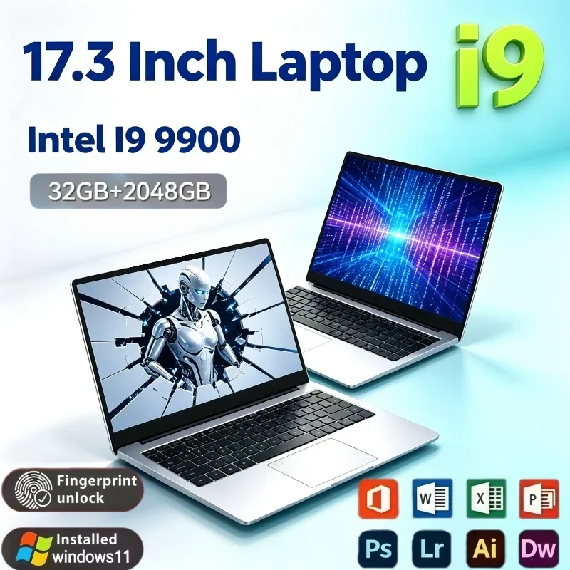 New Arrival 17.3 Inch Notebook Windows 11 Intel I9 9900 32GB RAM 2TB SSD Fingerprint Security Lock Portable Laptop For Work Game