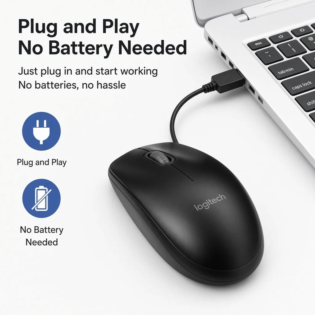 Logitech M100R USB Wired Mouse 1000DPI Optical Tracking Mice for Laptop Desktop PC