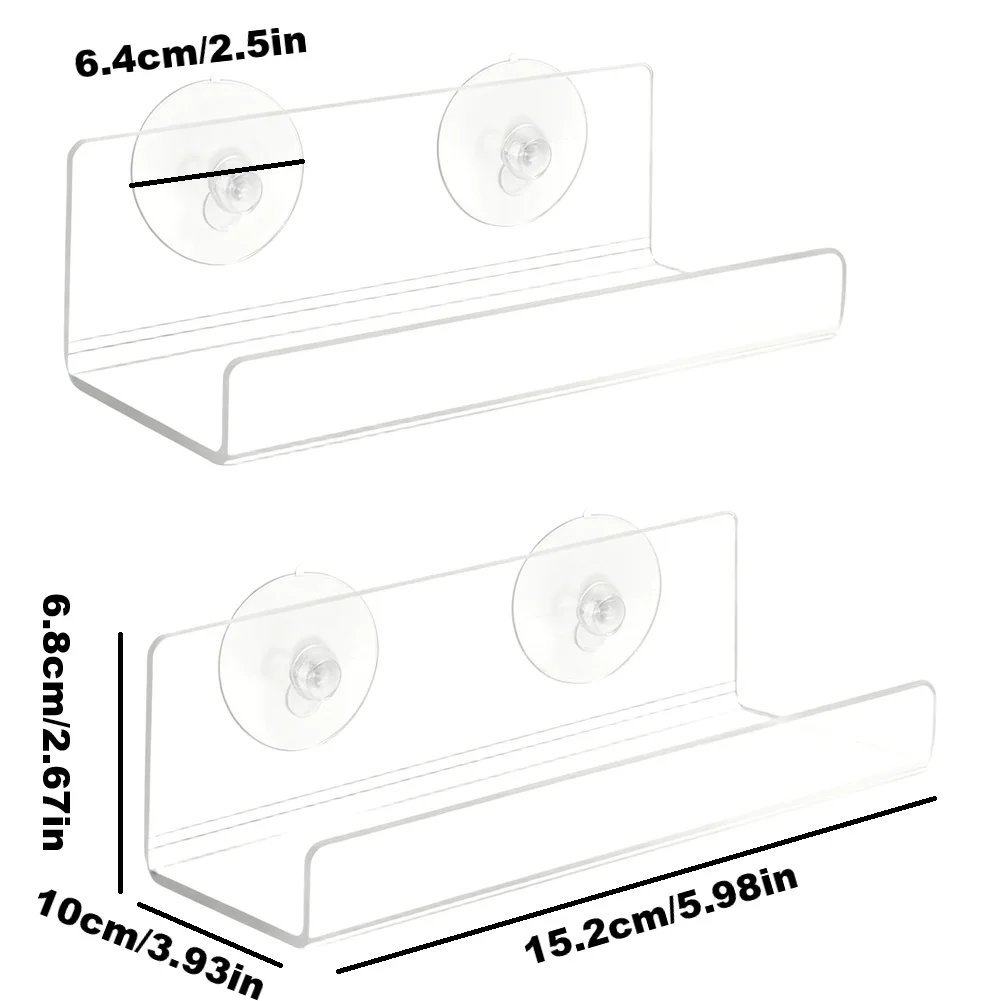 6 Inch Clear Shelf 2-Pack with Suction Cups for Wall-Mounted Display of Plants Decorative Objects or Toiletries
