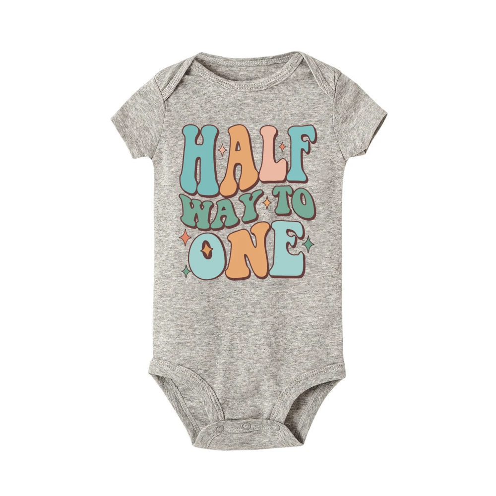 Retro Half Way To One Baby Bodysuit It\'s My Half Birthday Infant Clothes 6 Months Birthday Girl Boy Jumpsuit Short Sleeve Romper