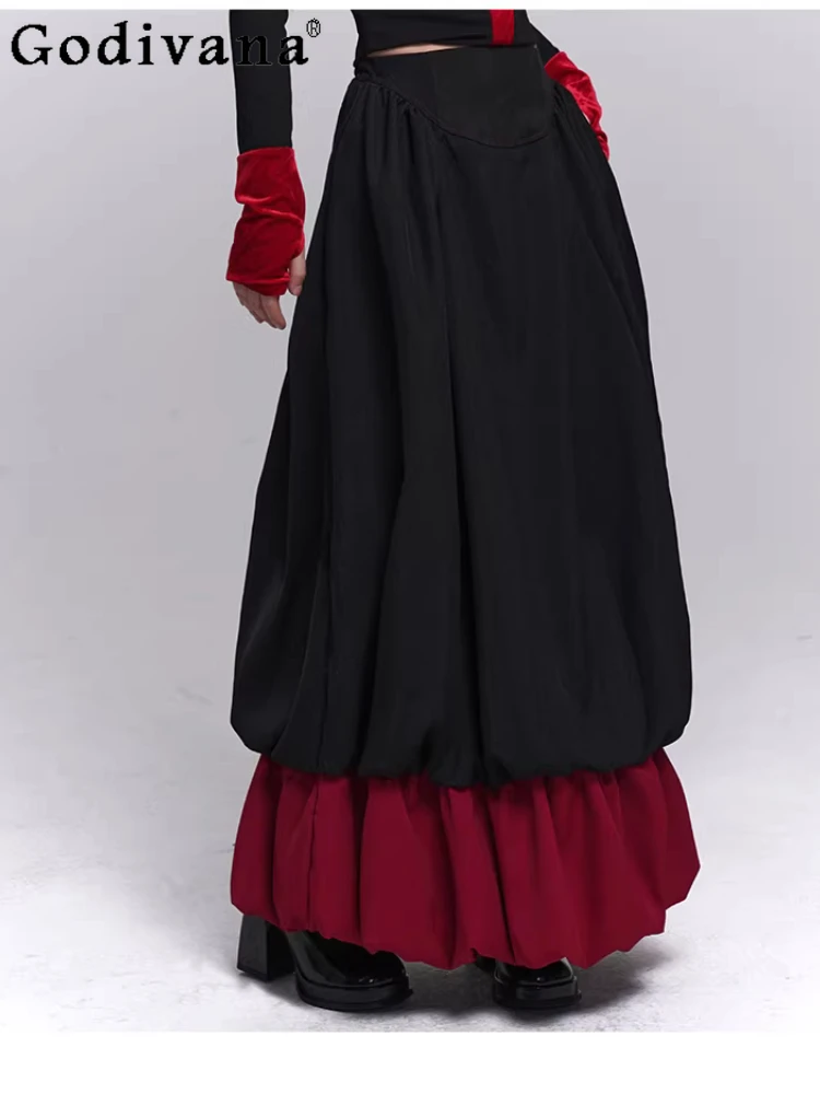 

Autumn Winter 2026 New Unique Black Red Temperament Dark Skirt Fashion High Waist Loose Versatile Age-reducing Punk Girls Skirts