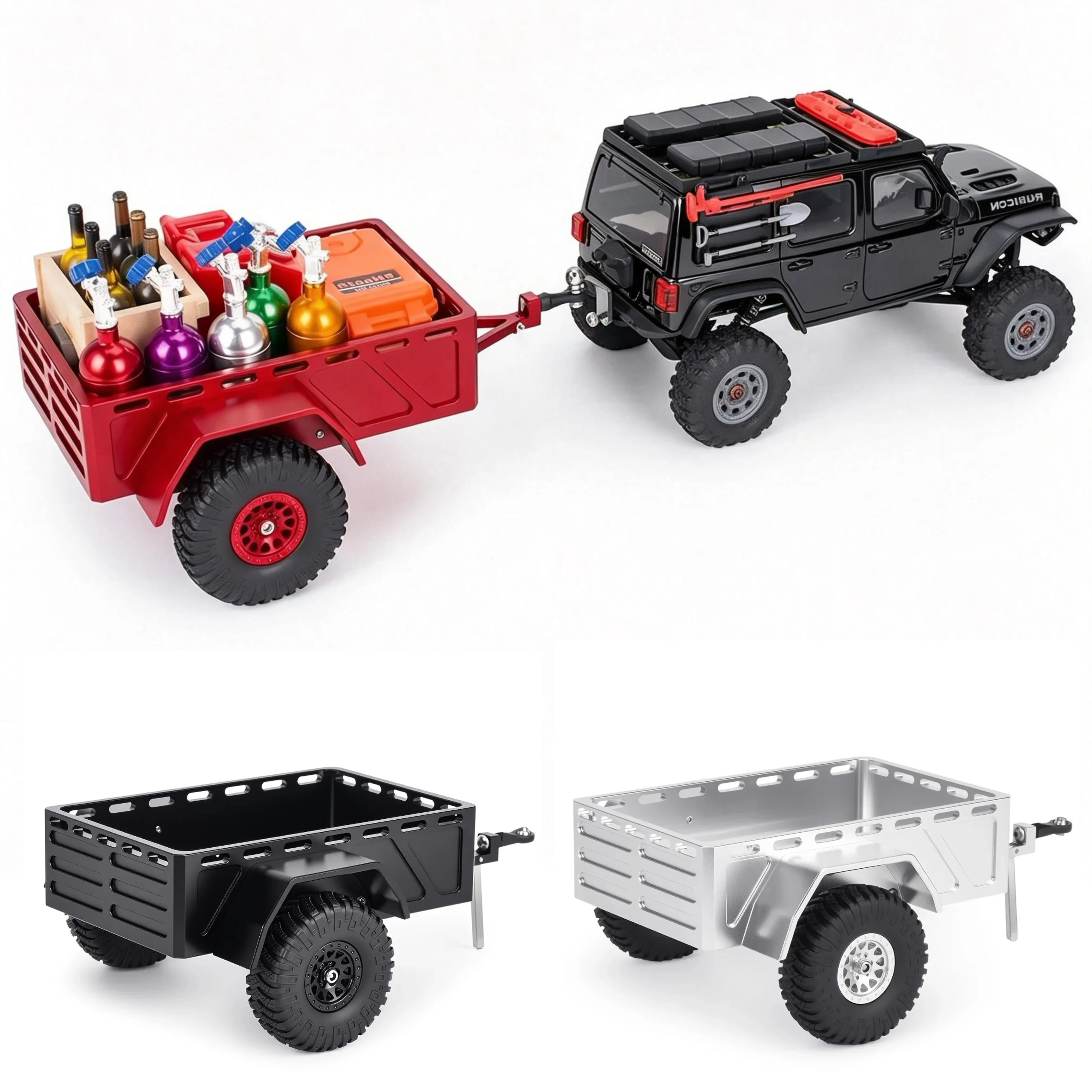 1/30 RC Aluminum Cargo Trailer For Axial SCX30 Bronco Wrangler K10 Crawler Upgrade Accessories