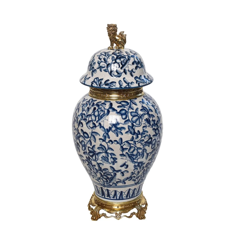 

Classical porcelain inlaid copper blue and white general jar floor decoration ornament