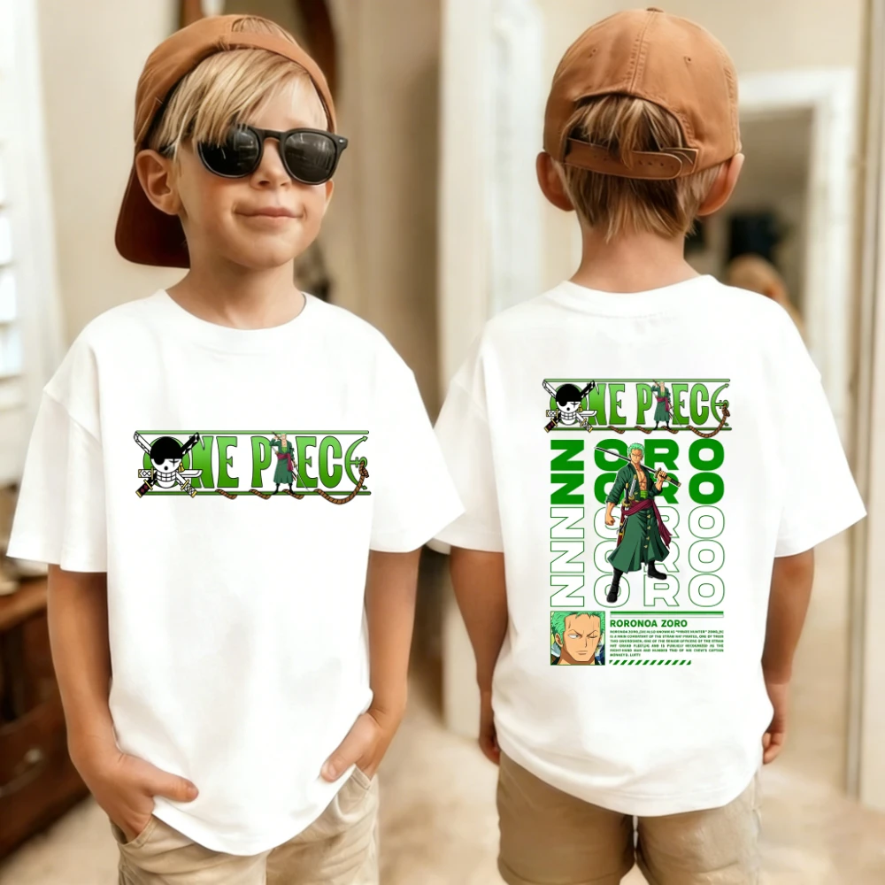New One Pieces Boys Girls Cotton Short Sleeve Tops Summer Kids T Shirt Anime Luffy Zoro Nami Chopper Cute Clothes Cartoon Tees