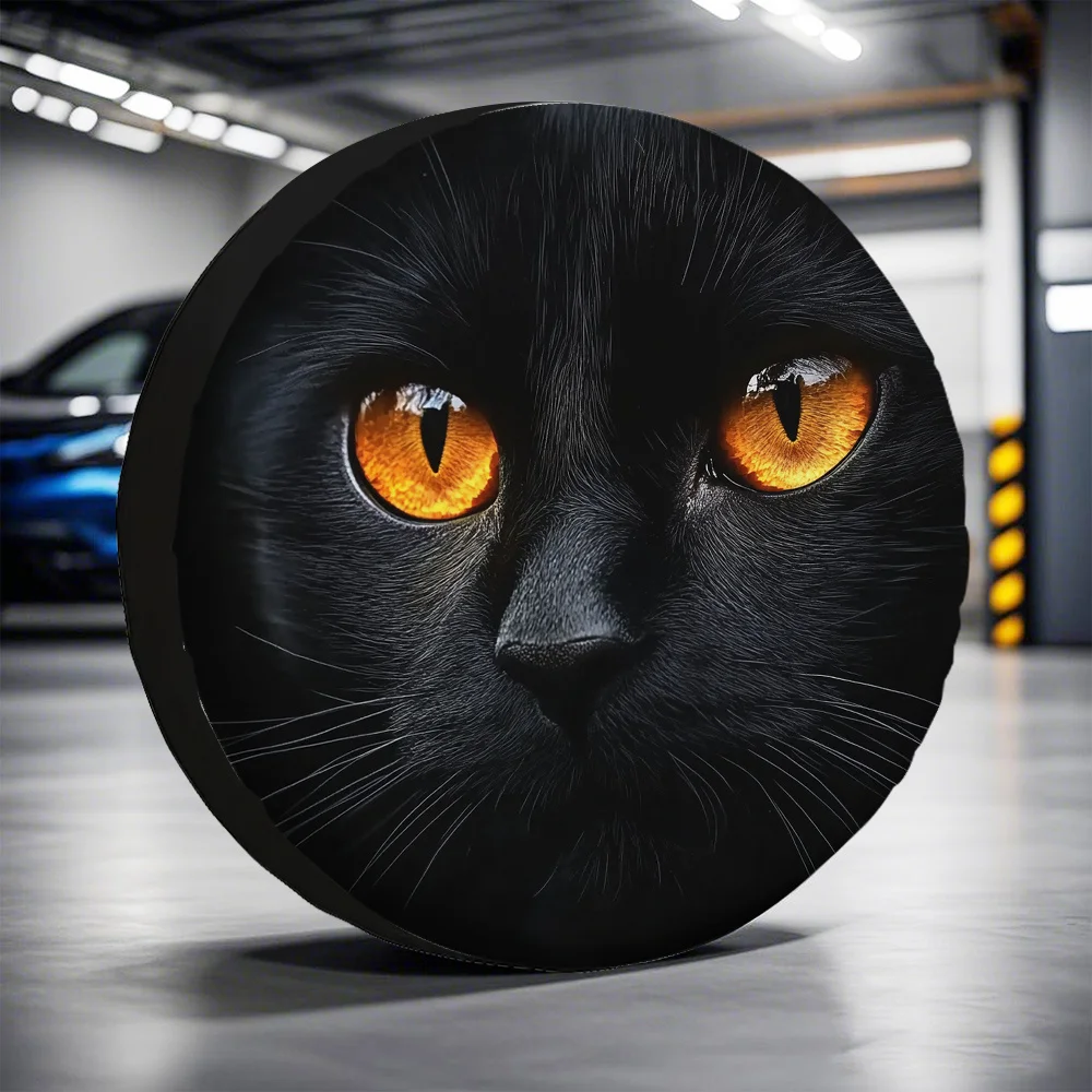 1pc, Camping Tire Covers Black Cat's Eye Durable 100% Polyester Fabric,Without Electricity Christmas Gifts Suitable For Communit