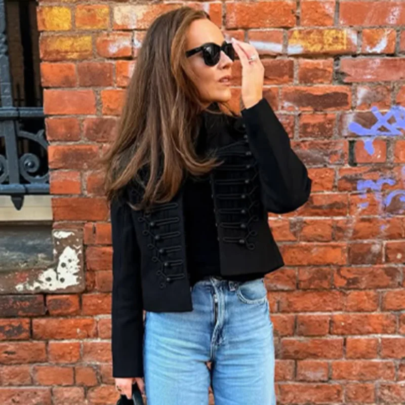 Knot Vintage Jacket For Women Chic Long Sleeve Stand Collar Loose Coat Solid Commuter Spring Outwears 2026 New Lady Streetwear