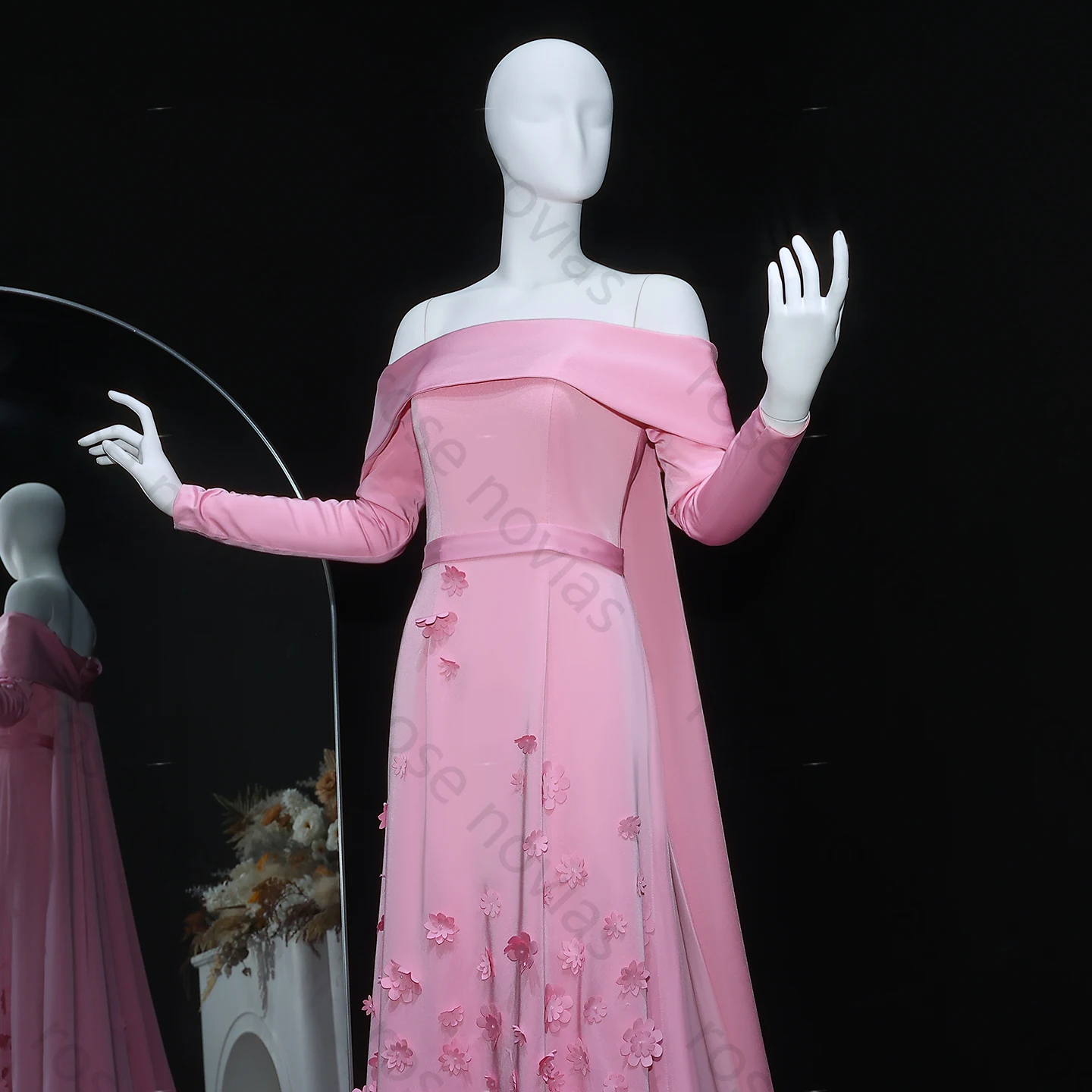 Sharon Said – robe de soirée droite rose de luxe, haute qualité, fleurs 3D, épaules dénudées, robes de soirée de mariage personnalisées pour femmes