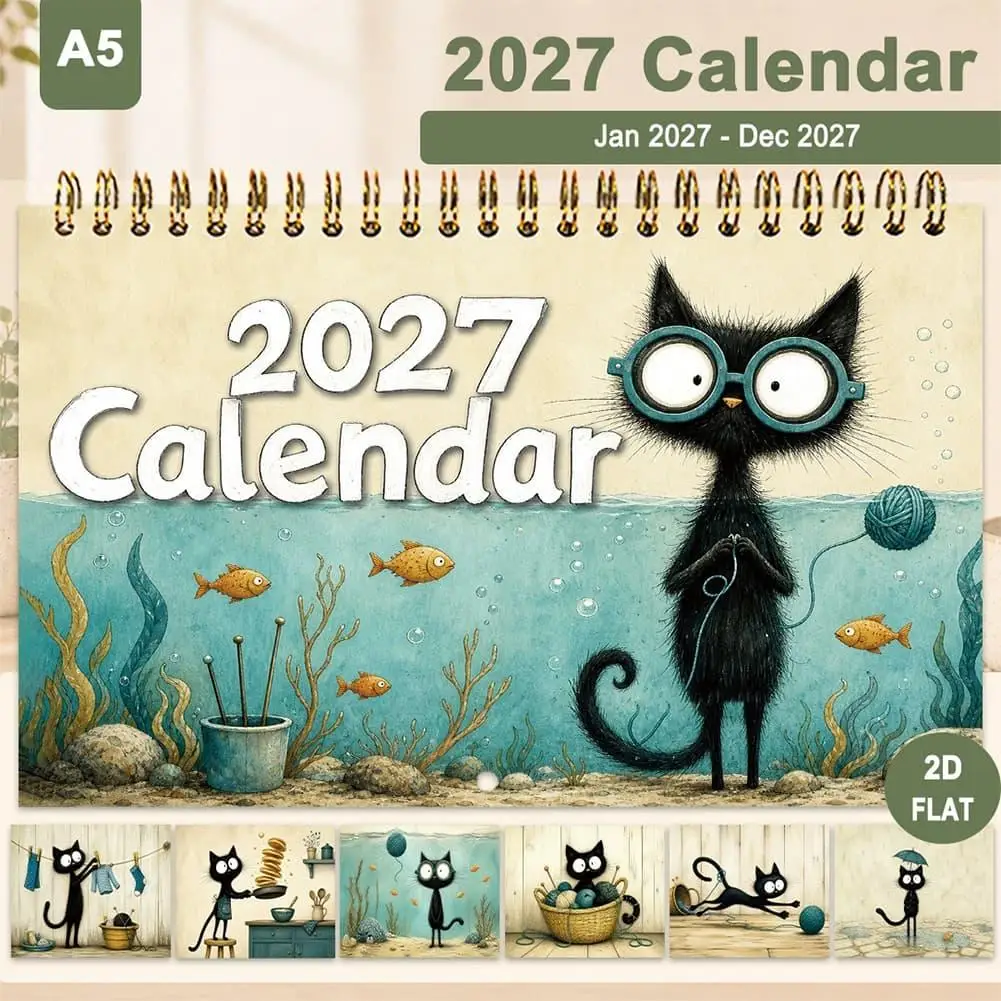 2027 Calendar Small Design Daily/Monthly Planner Pages Cute Cat Painting Calendar For Office Home Desk Time Organizer & Decor