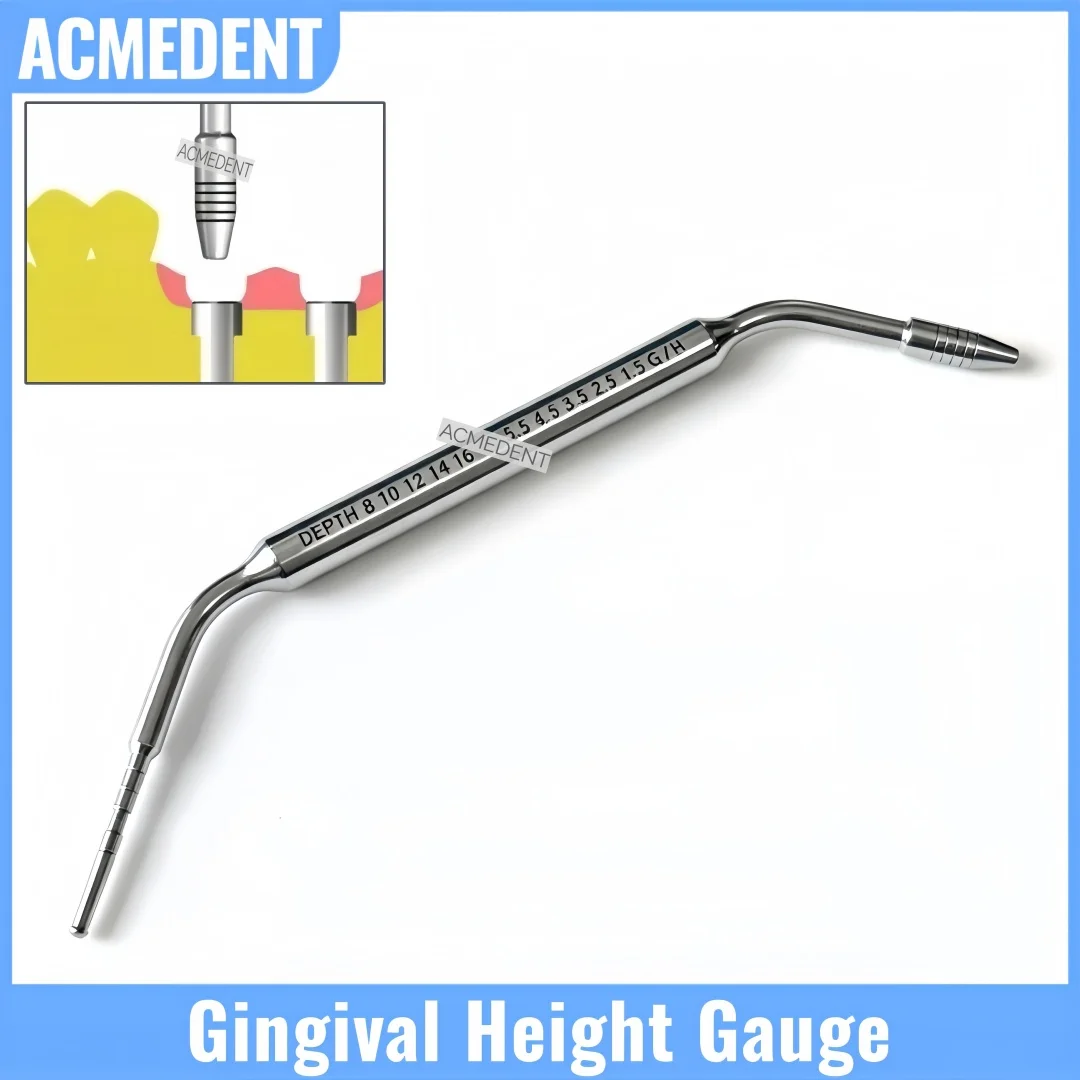 Dental Gingival Height Gauge Double Headed Abutment Depth Measuring Ruler Implant Probe Tool mm Markings Stainless Steel
