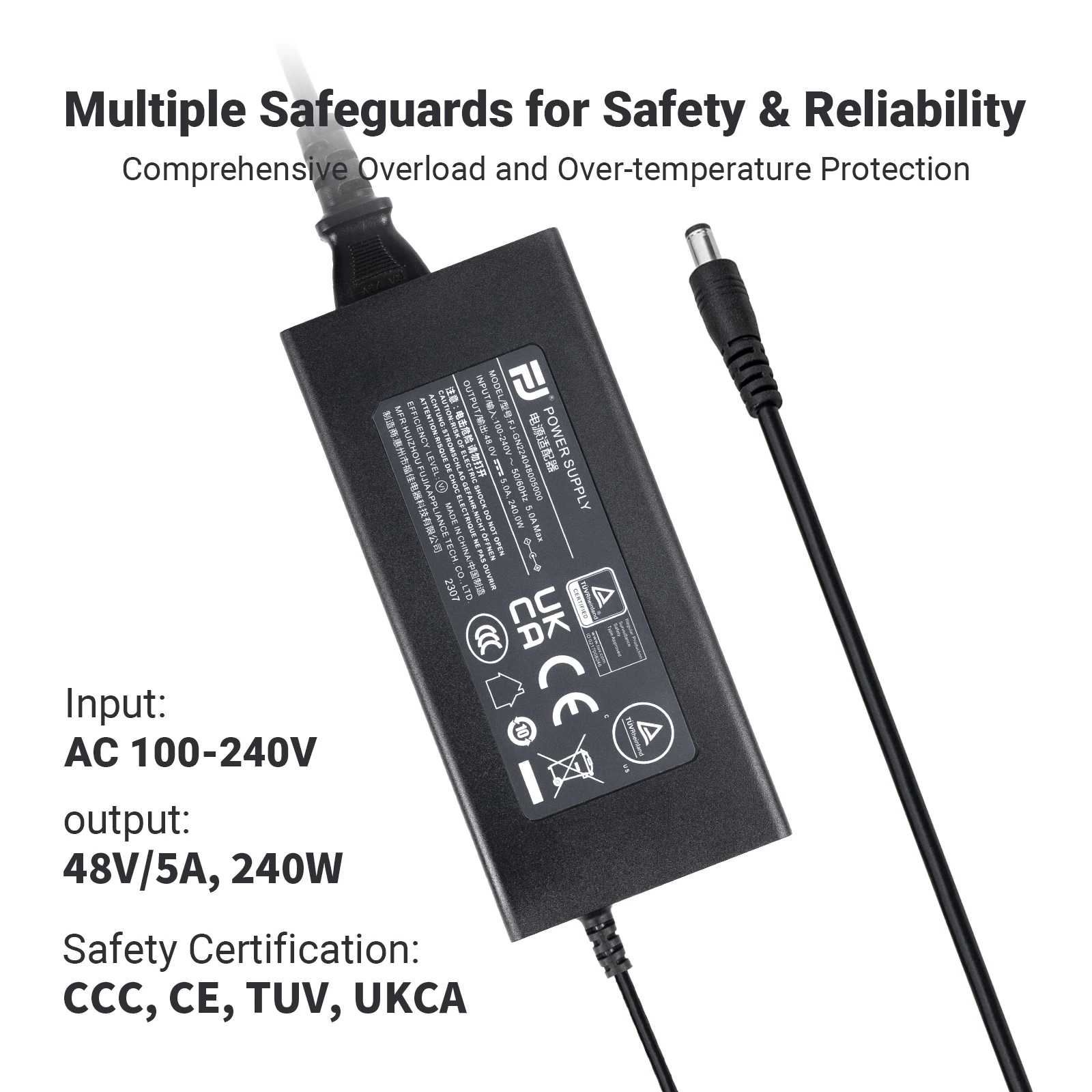 Fosi Audio 48V 5A GaN 電源アダプター 36V 6A 電源ユニット TB10D、BT20A PRO、V3 パワーアンプ用