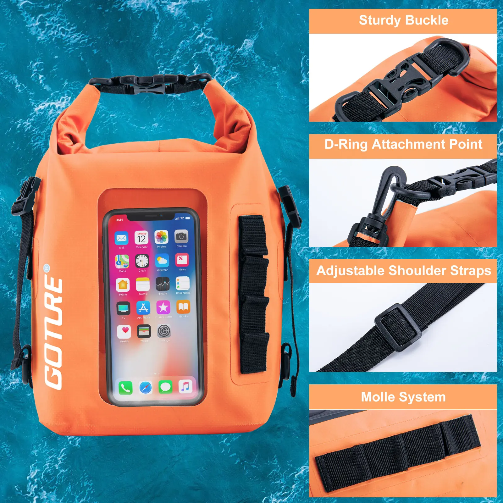 

Goture Waterproof Dry Bag 5L Roll-Top Closure with Clear Phone Window for Beach Pool Fishing Outdoor Activities for Men Women