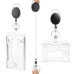 Oval Shape Badge Reel with Badge Holder Working Permit Case Clip Set Transparent ID Tag Pass Work Card Cover Sleeve Protector