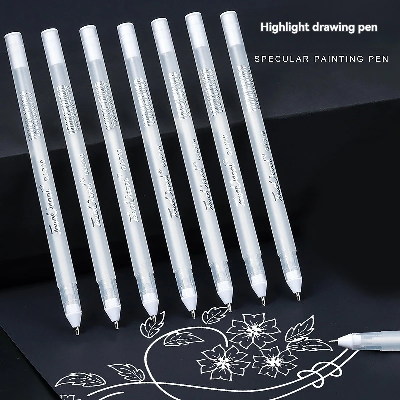 White/silver Ink Highlight Gel Pen Set 0.8mm Large Capacity Fine Tip for Black Cardboard Sketch Art Painting Pen Line Pens