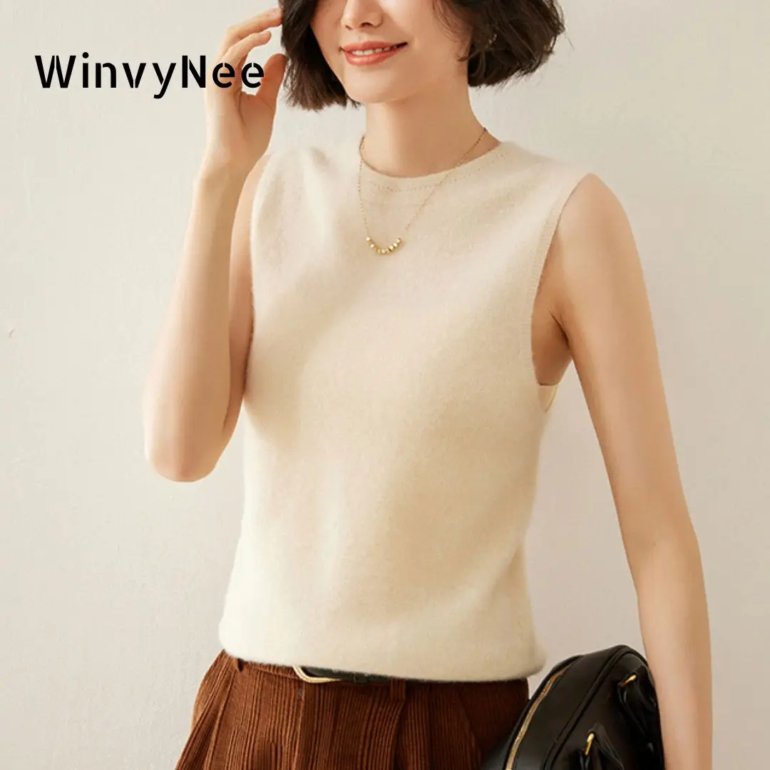 WinvyNee Women Cashmere Wool Camis Vest O Neck Tops Basic Clothes Solid Casual Tank Cute Crop Tops Warm Women Pullovers C1264045