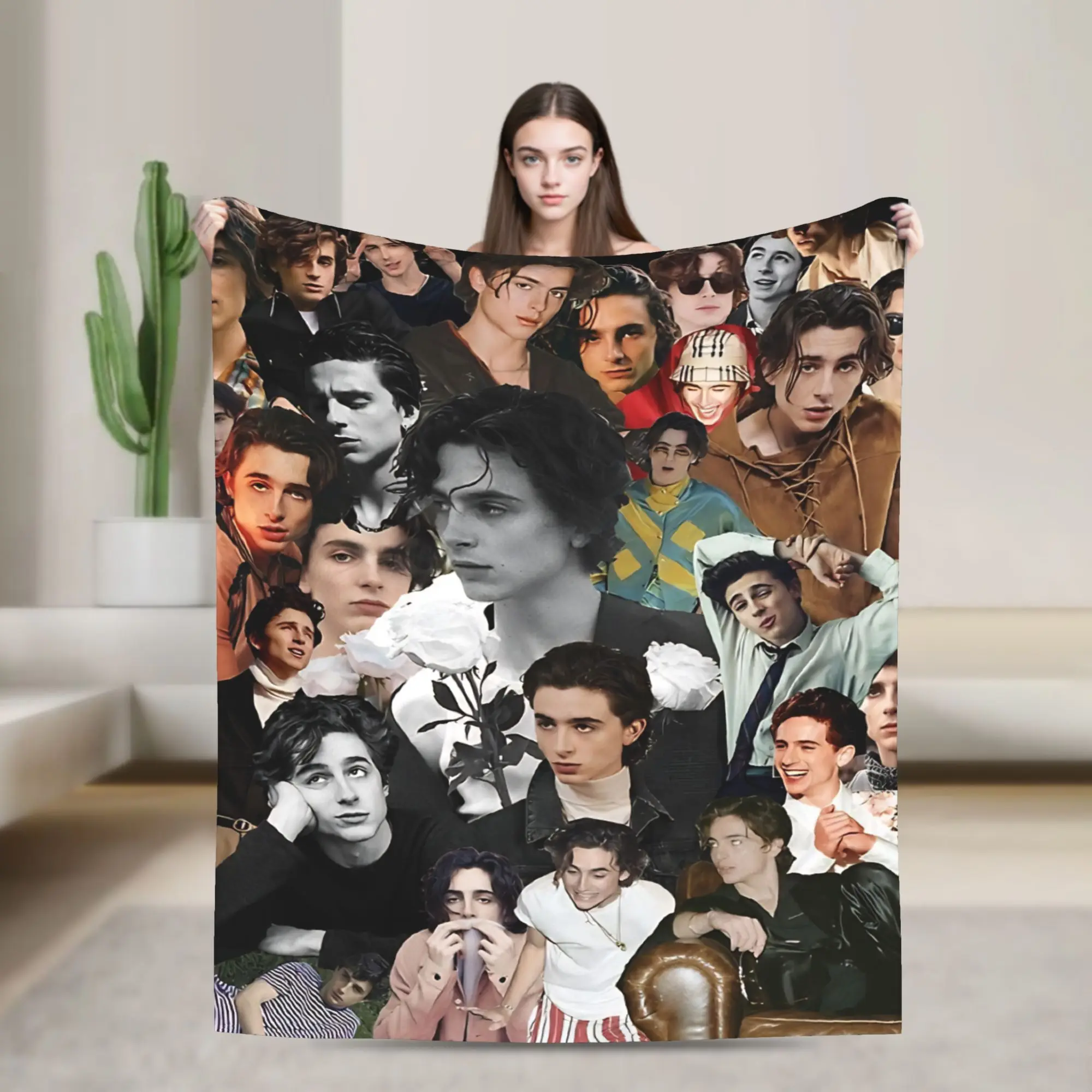 Timothee Chalamet Collage  Blanket Girl  Flannel Throw Blanket For Chair Sofa Bed Comfortable Custom Quality Bedspread Gift