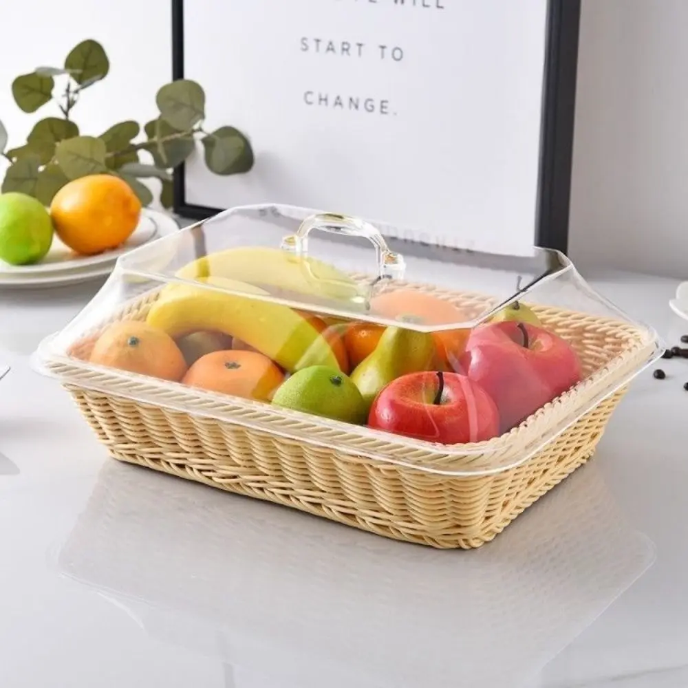 Woven Basket Lid Vegetable Bread Serving Simulated Food Serving Baskets with Lid Acrylic Storage Containers for Kitchen Picnic