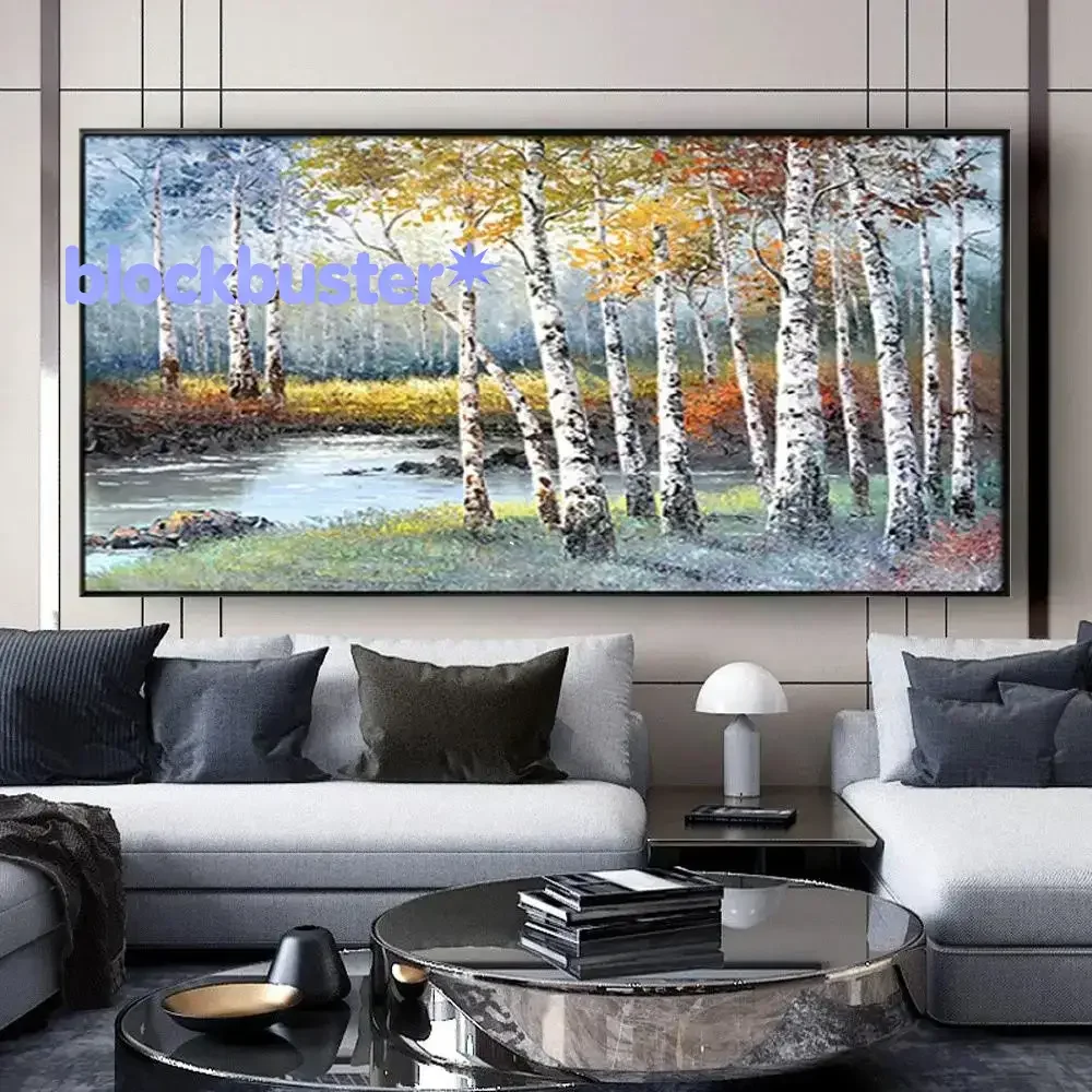 Pintura al Óleo de Paisaje de Abedules Pintada a Mano sobre Lienzo, Arte Moderno para Decoración de Sala de Estar, Obra de Ar