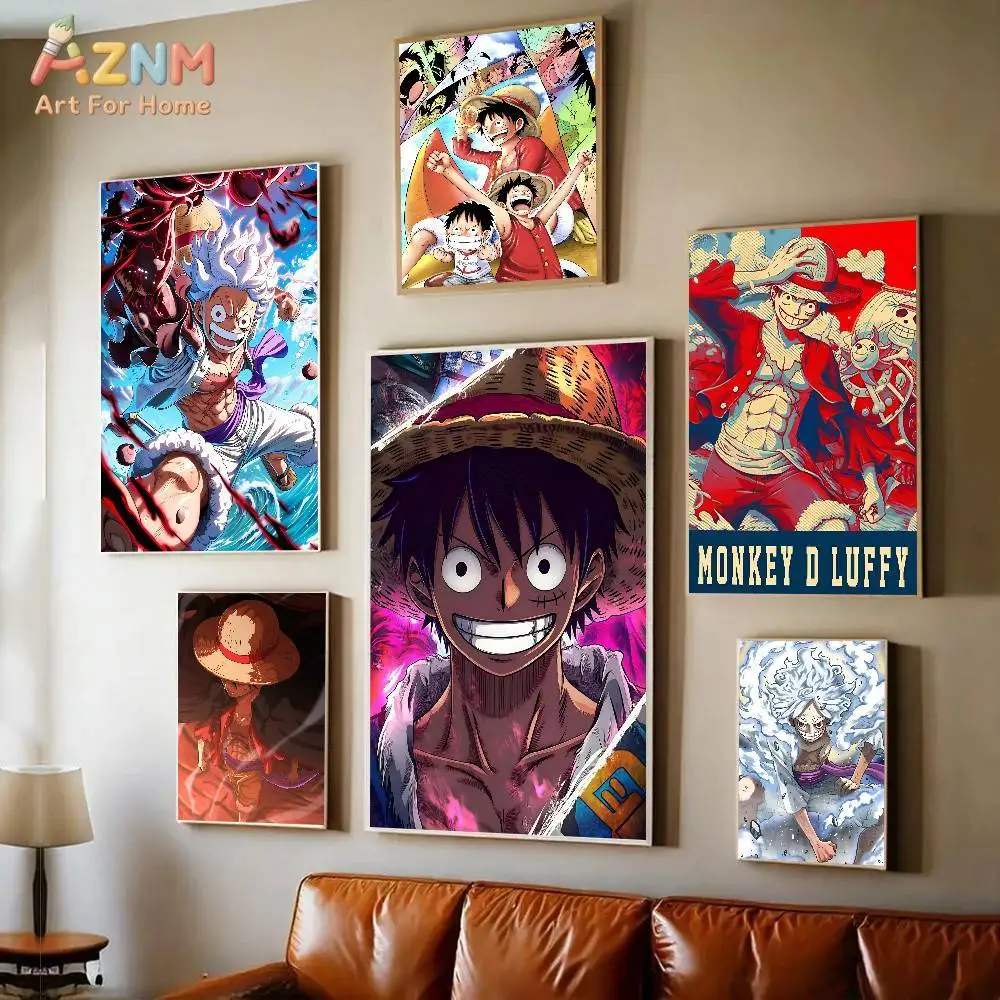 AZNM One Piece Monkey D Luffy Gear 5 Nika Form Anime Frameless Canvas Wall Art, Manga Art Home Living Room Decor Painting