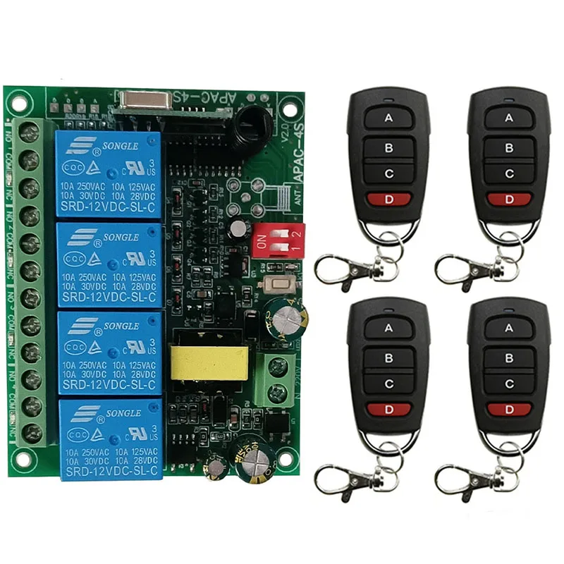 AC110V 220 فولت 230 فولت 10A التتابع 4CH 4 CH اللاسلكية RF التحكم عن بعد مفتاح الإضاءة 10A التتابع الناتج راديو وحدة الاستقبال + الارسال #2