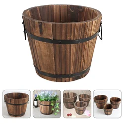 Big Flower Pots Outdoor Large Decor Wood Barrel With Handles Flowerpot Desktop Vase Vintage Style Bucket Shape Planter