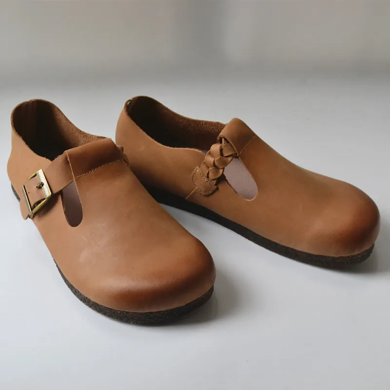 Casual Shoes Genuine Leather Flat Soft T-shoes Female Daily Retro Spring