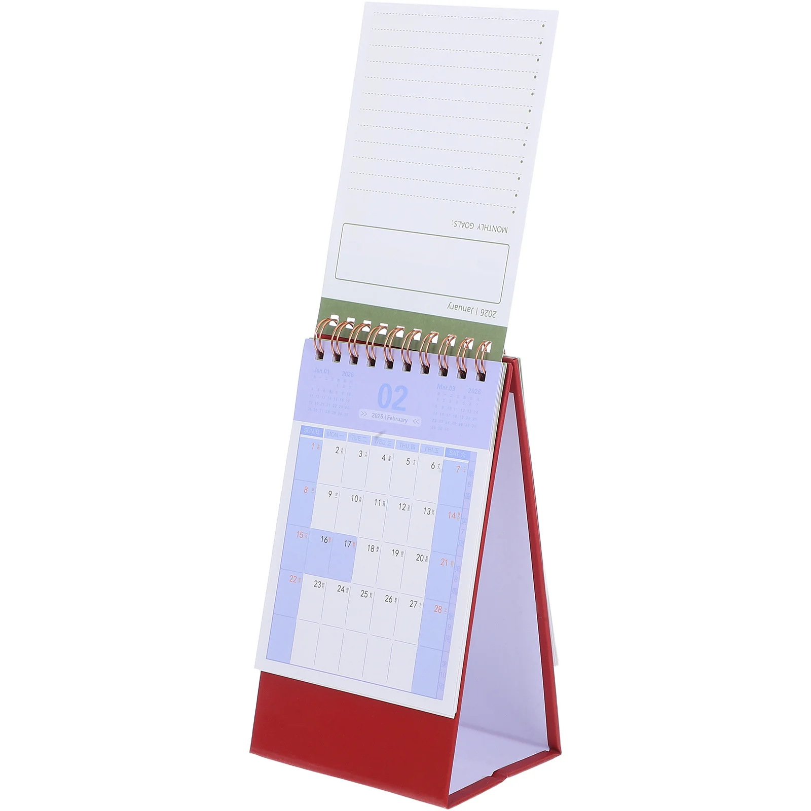 Calendario da tavolo 2026 Minimalista Stand Up Planner Rosso scuro per la pianificazione dell'ufficio domestico Pianificazione Design salvaspazio indipendente