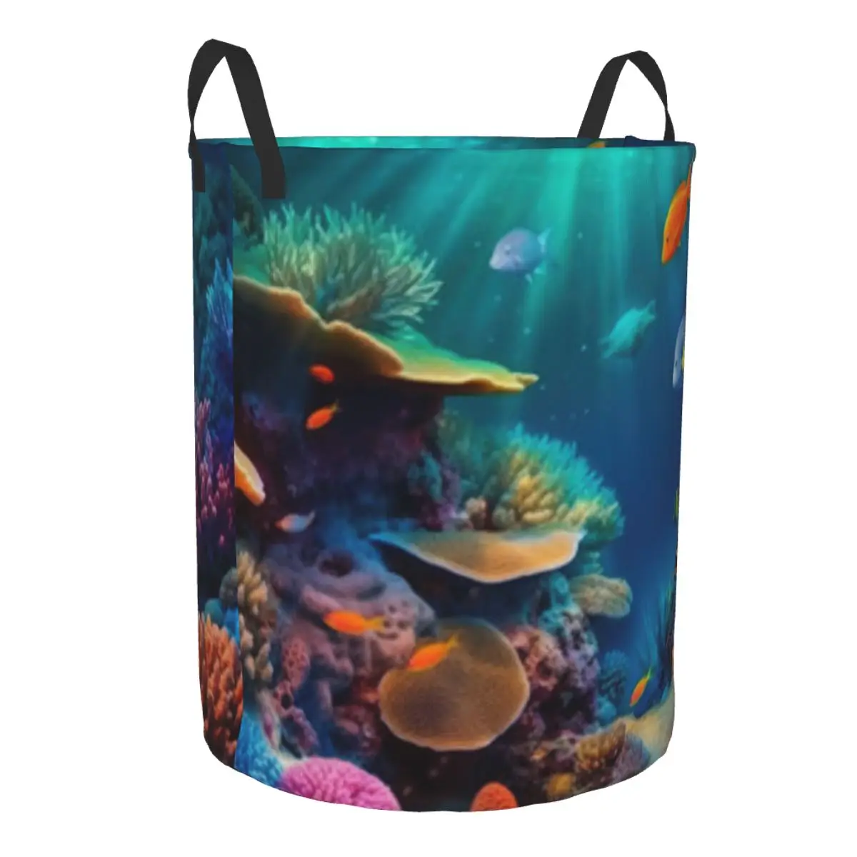 Underwater Coral Reef And Tropical Fish Waterproof Storage Bag Household Dirty Laundry Basket Folding Bucket Clothes Organizer