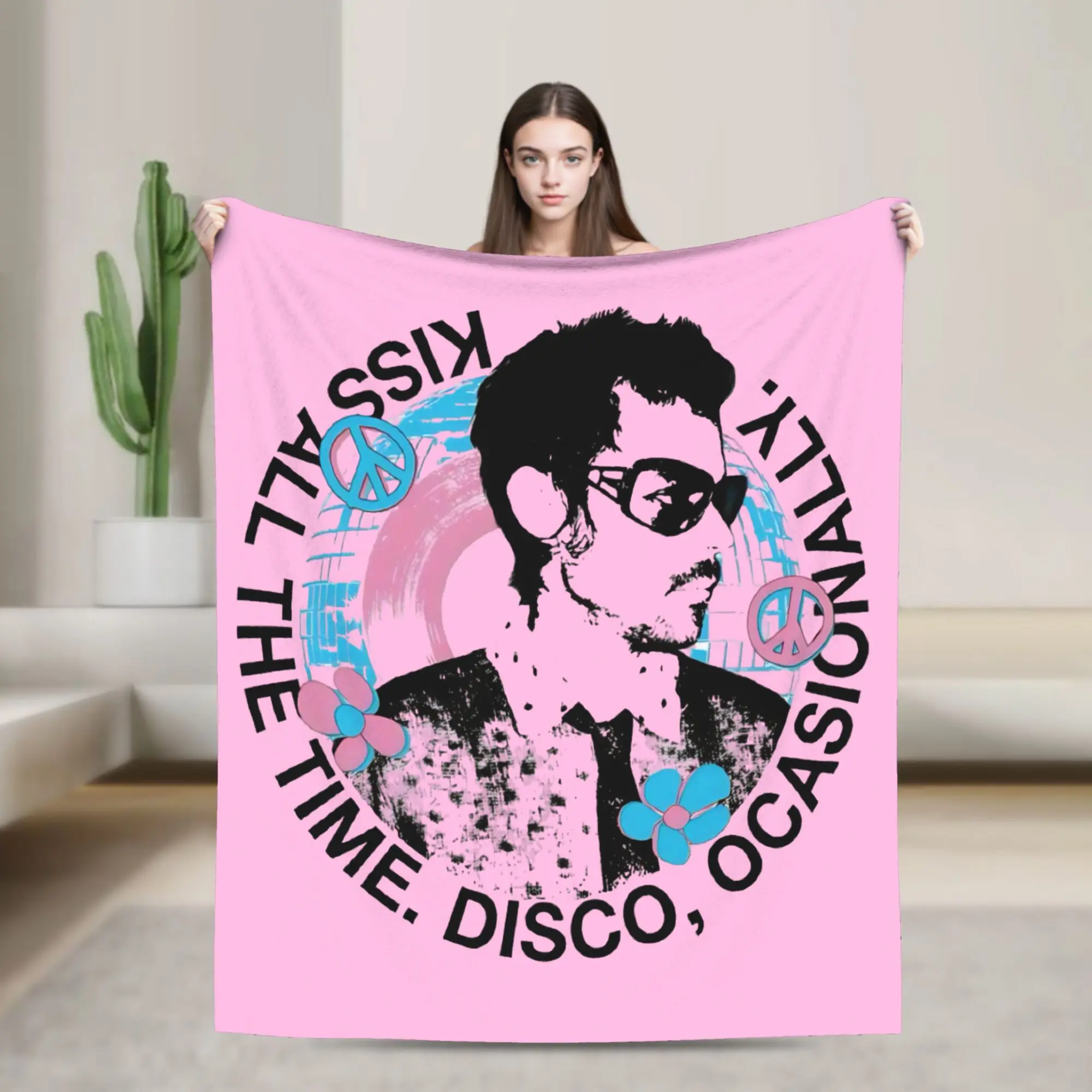 Kiss All The Time Disco Knitted Blanket Harrys Music Styles Fleece Throw Blanket Summer Air Conditioning Decoration Bedspreads