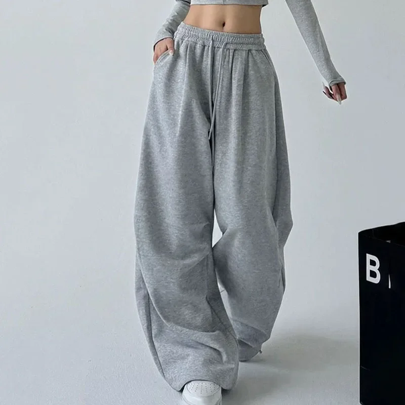 Y2K New Women Vintage Harajuku Streetwear Wide Leg Sweatpants Baggy Oversized Sports Pants Drawstring Joggers Trousers Clothes
