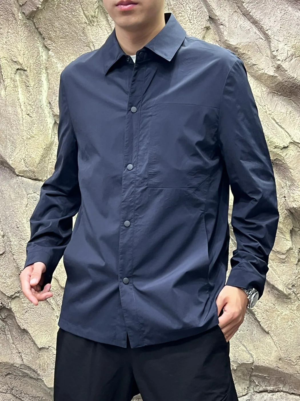 Silky Smooth Autumn Thin Breathable Business Casual Versatile Commute Lapel Jacket Men's Standard Fit Long Sleeve Nylon Spandex