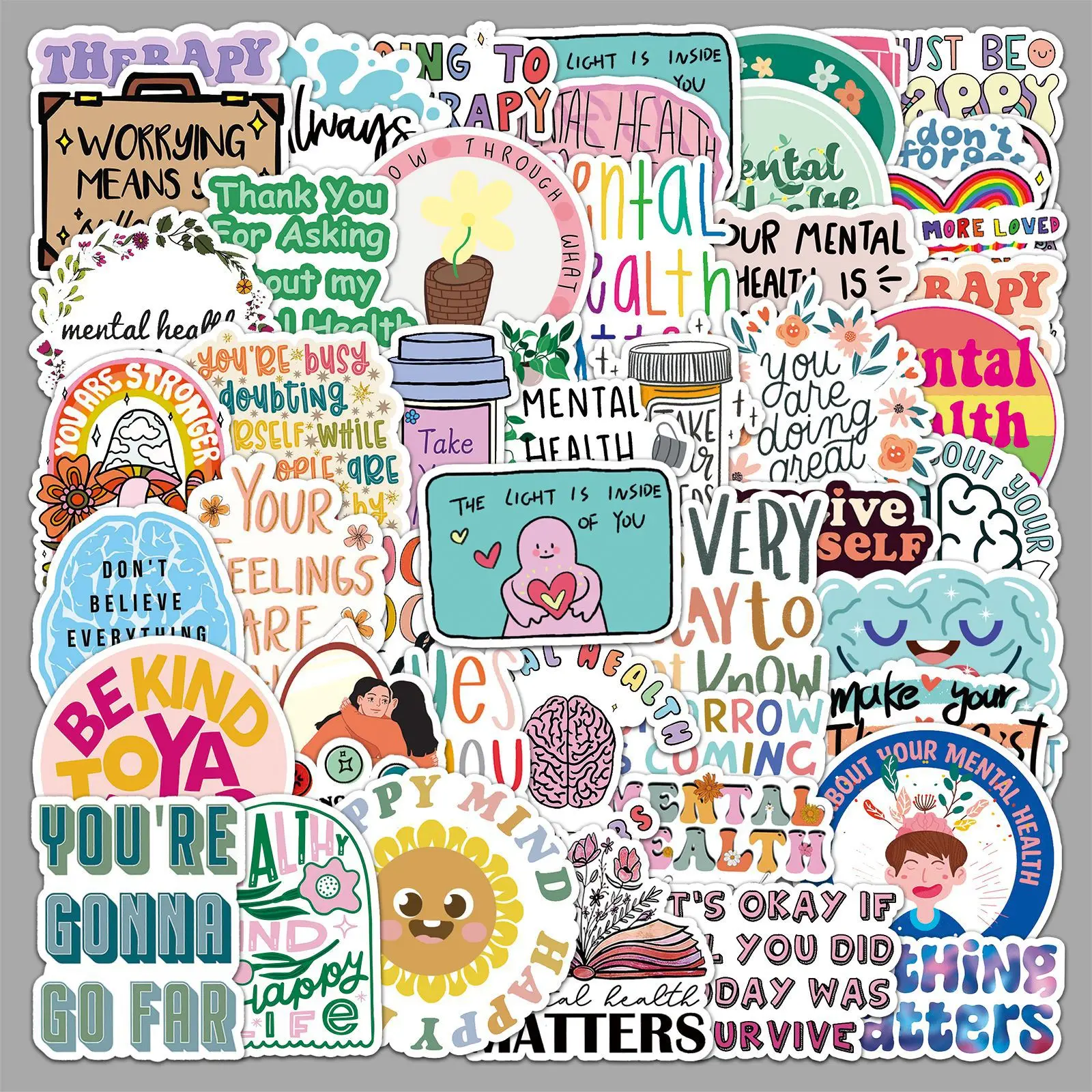 50PCS Mental Health Stickers Inspirational Positive Affirmation Cartoon English Decorative Notebook Waterproof Stickers Kids Toy