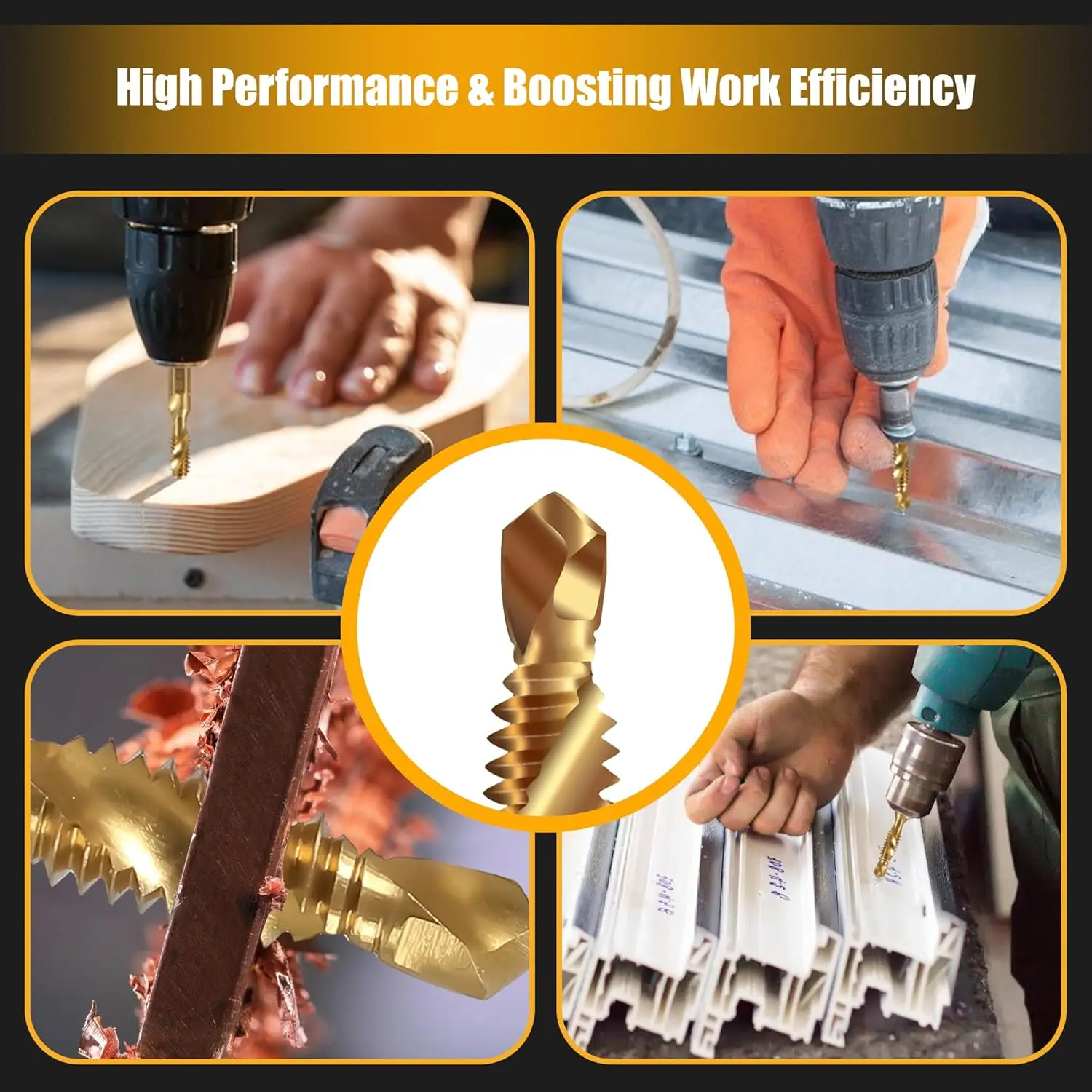 AMR Hex Shank Titanium Plated HSS Screw Thread Metric Tap Drill Bits Screw Machine Compound Tap M3 M4 M5 M6 M8 M10 Hand Tools