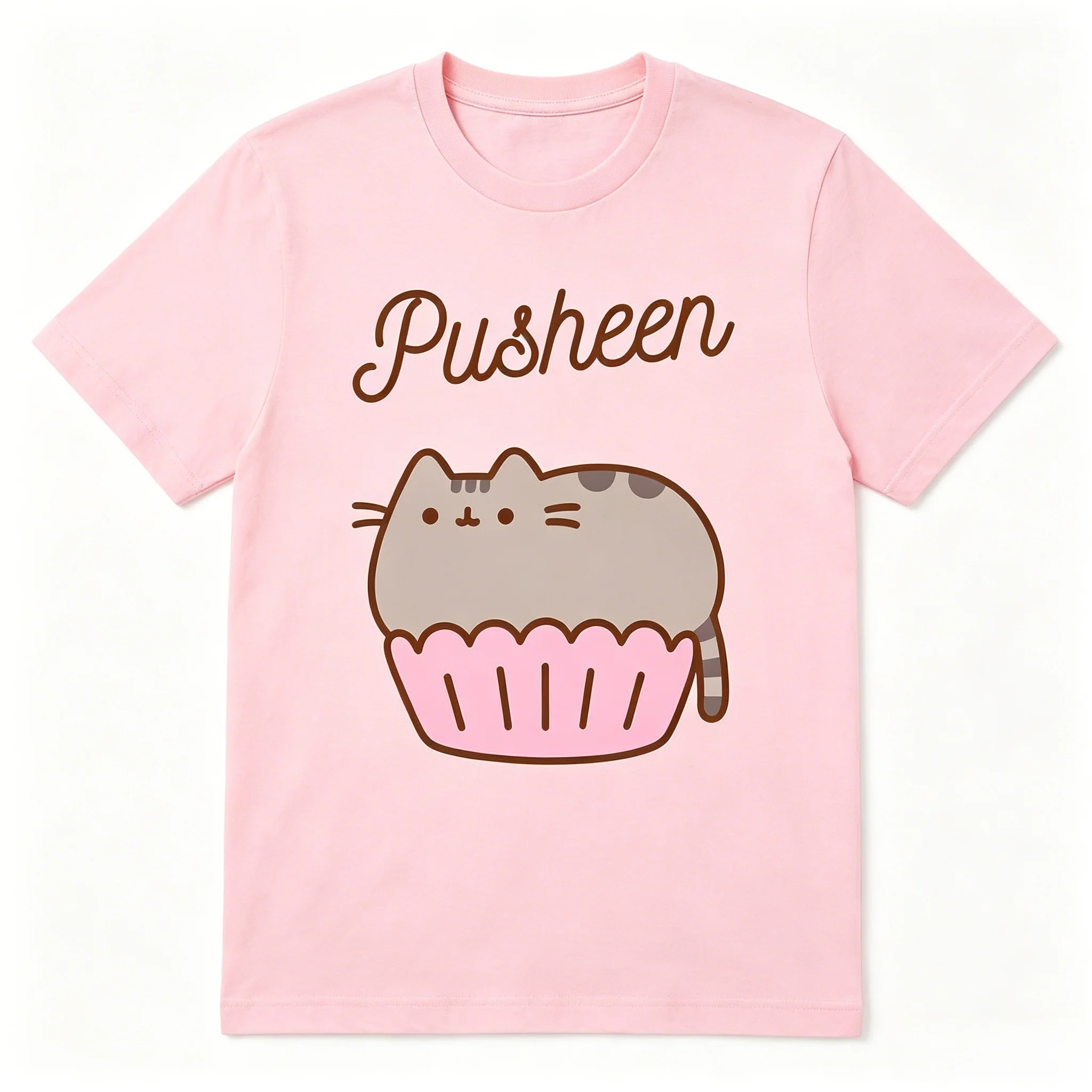 Pusheen Katze Reines Baumwoll-T-Shirt mit Katzenmuster Bedruckte Kleidung 2026 Sommer Übergroße Herren- und Damen-Streetwear Y2k-Stil – Detail 5