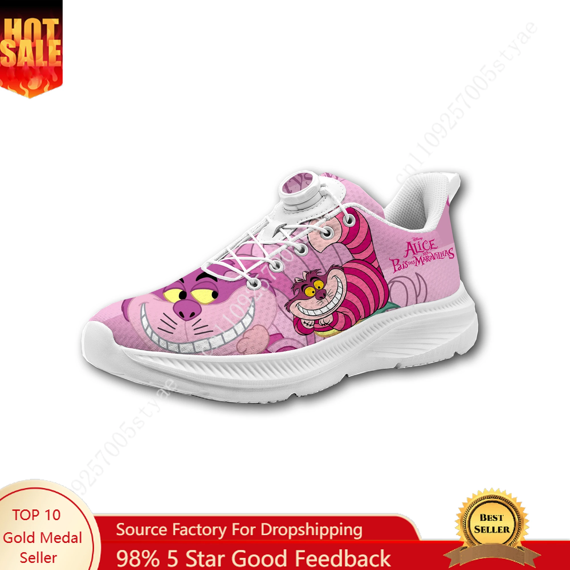 

Disney Cheshire Cat Sneakers Mans Womans Rotating Button Without Laces Running Shoes Outdoor Sports Personalized Custom Shoes