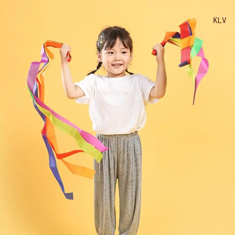 12Pcs Rainbow Dance Ribbons for Gym, Training, Circus, Dance, Handheld Rhythm Ribbon Streamers for Kids Children Adults