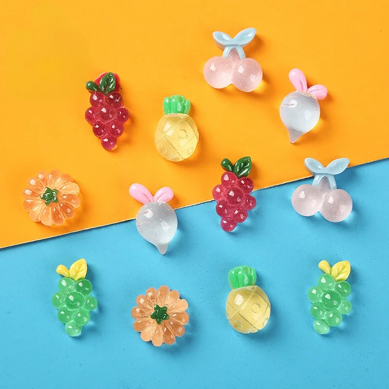 10pcs Diy Mini Resin Kawaii Planar Fruits Flatback Scrapbook Embellishment Charms Miniature Accessories Mini Figures Decoration