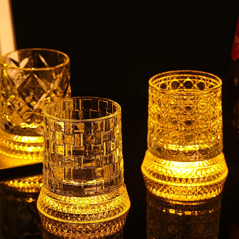 Rotating Whiskey Glass Led Glowing Spinning Tumbler With Lighted Coaster Tipping Resistant Cocktail Cup For Bar Decor & Gifts