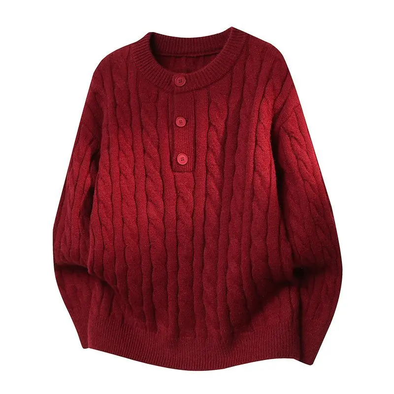 

Pull Homme Spring New Plain Color Long Sleeve Men's Sweaters Korean Elegant Round Collar Loose Knitwear Sweater For Man Clothing