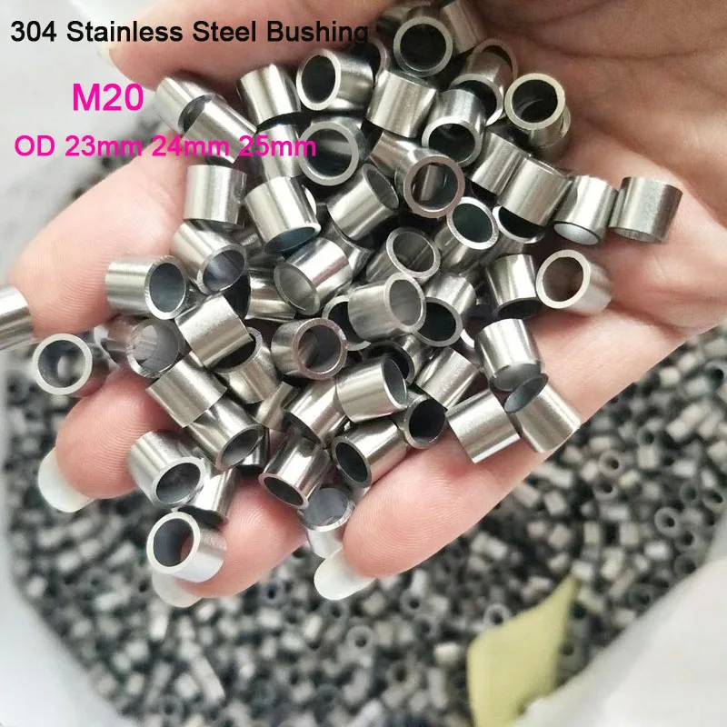 1/2Pcs M20 304 Stainless Steel Bushing OD 23/24/25mm Hollow Bushing Gasket Extended Cylindrical Steel Toothless Screw Sleeve