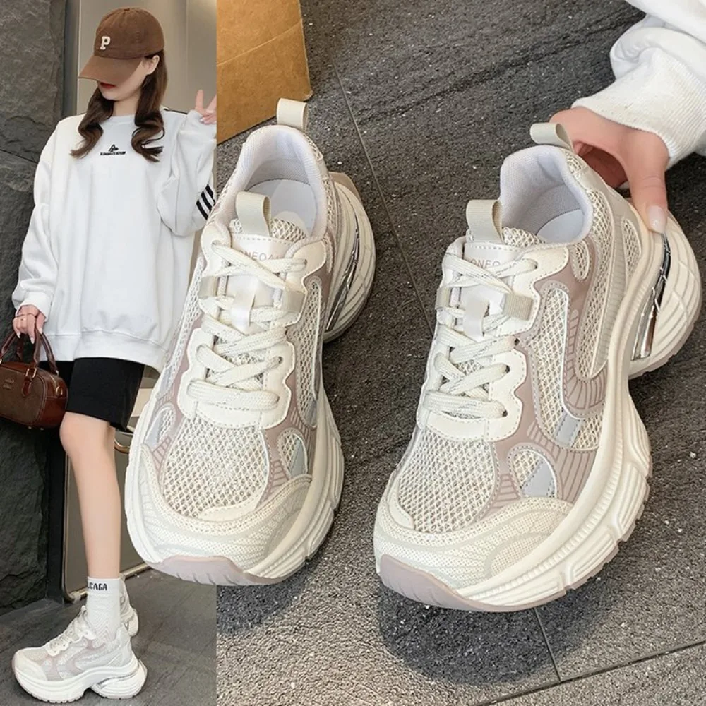

2025 Summer New Women's Mesh Ins Dad Shoes Chunky Sole Versatile Athletic Shoes Casual Street Style Sneakers