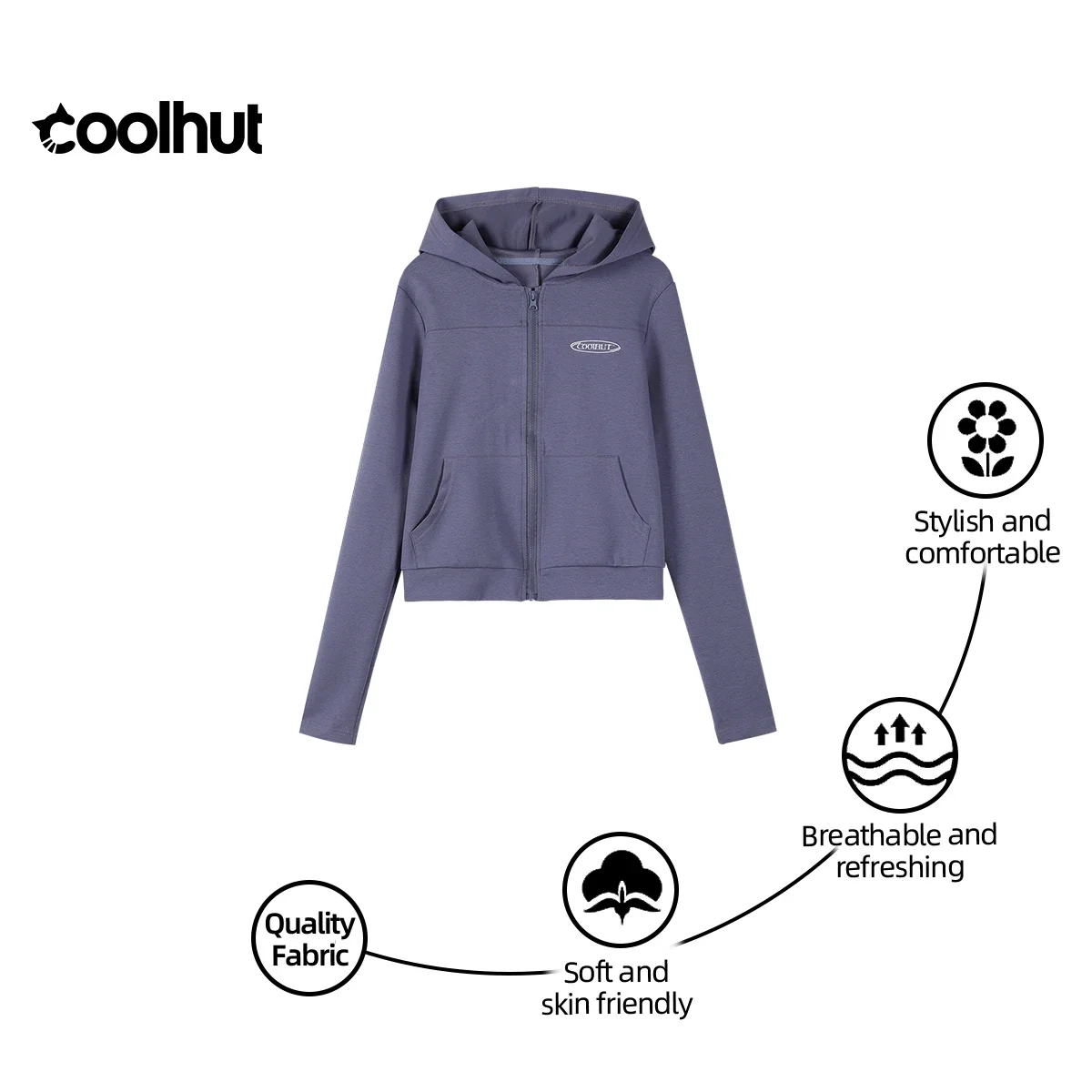 

COOLHUT женская уличная куртка с капюшоном 2025 года, облегающая укороченная ветровка в американском стиле, миниатюрное короткое пальто для осенней активной одежды