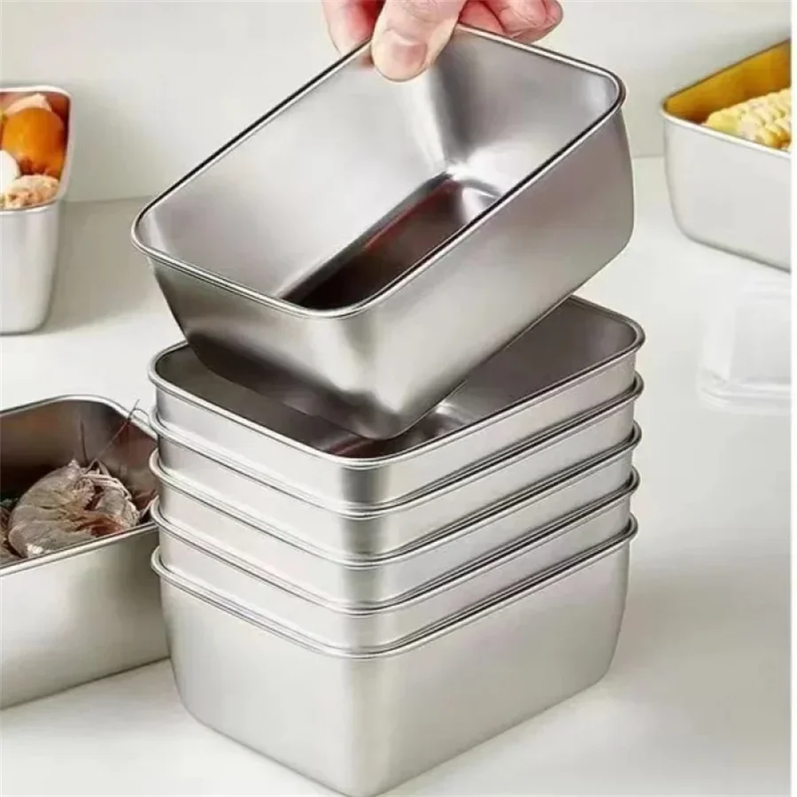 1pcs Food Grade Stainless Steel Kimchi Bowl with Lid Refrigerator Preservation Box Hot Pot Side Dish BoxOutdoor Picnic Box