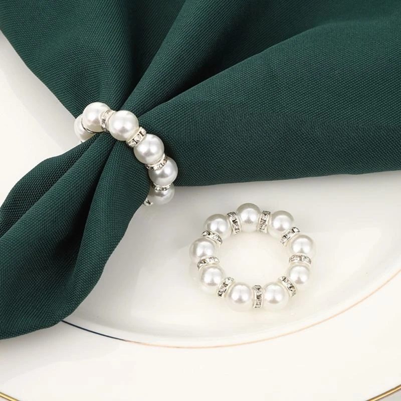 Fashionable Table Accessories Elegant Pearls Embellishments Napkin Rings Buckle Q5WC
