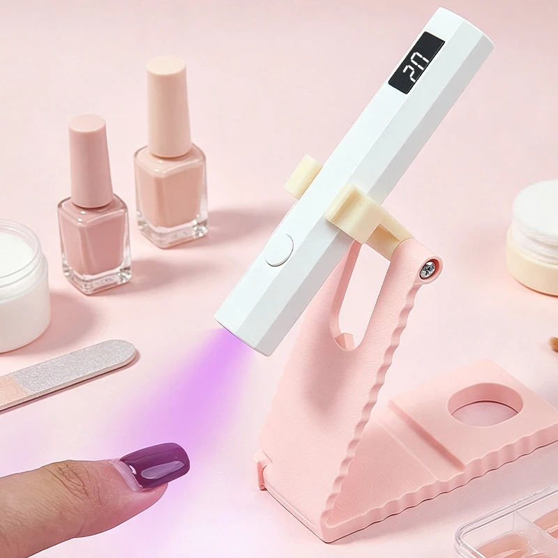 1pcs LED UV Nail Lamp with Stand Handheld UV Light with LCD Display for Gel Nails Rechargeable USB Nail Dryer for Fast Curing