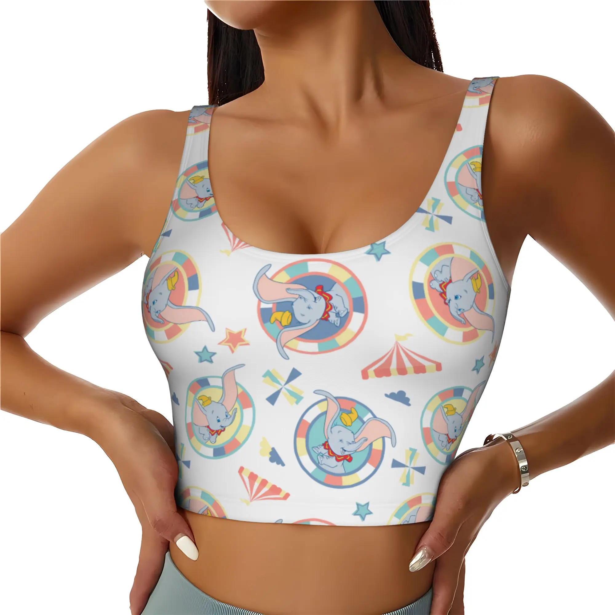 Custom D-Dumboes Sports Bra Women's Anime Elephant High Impact Workout Yoga Crop Top