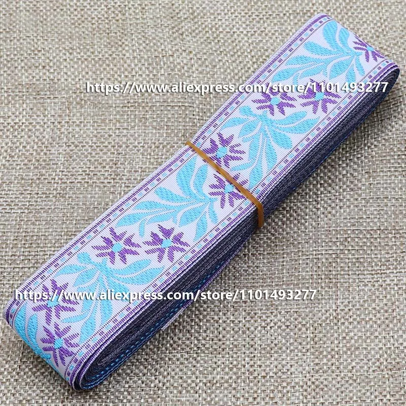 3.3cm 7 Yards Jacquard Ribbon Leaves Pattern Ethnic Trim Embroidered Woven Webbing Tape For Clothing Sewing Decorative