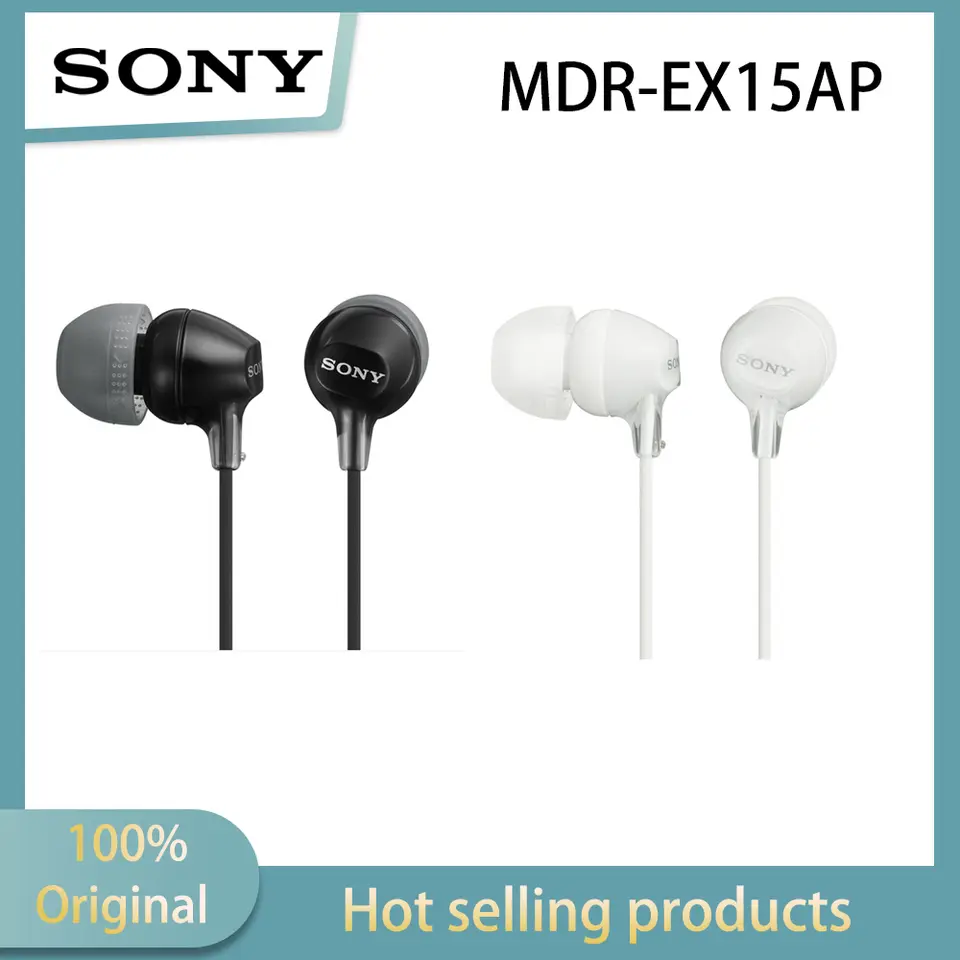 سماعات أذن Sony MDR-EX15AP، سماعات باس داخل الأذن مع تحكم سلكي، مكالمات، متوافقة مع الكمبيوتر، موصل دائري 3.5 ملم