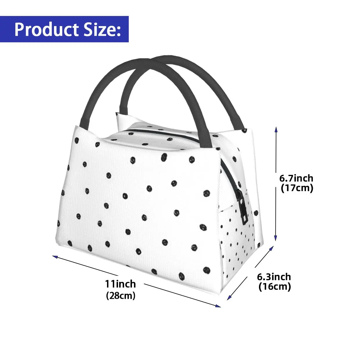 Black White Polka Dot Insulated Lunch Bag for School Picnic Storage Food Boxes Leakproof Container Cooler Thermal Lunch Box Tote